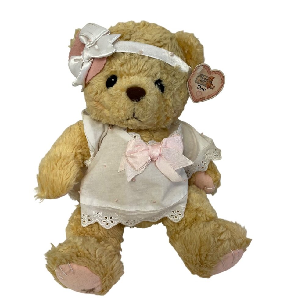 Cherished Teddies Bear 12" White Dress‎ With Pink Bow Headband Plush